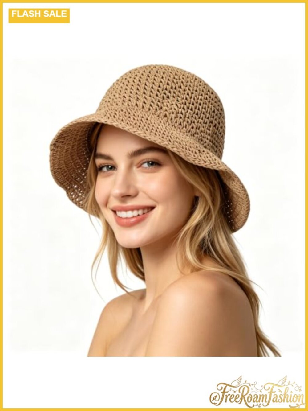 Straw Beach Sun Hat Foldable Packable Floppy Handmade Crochet